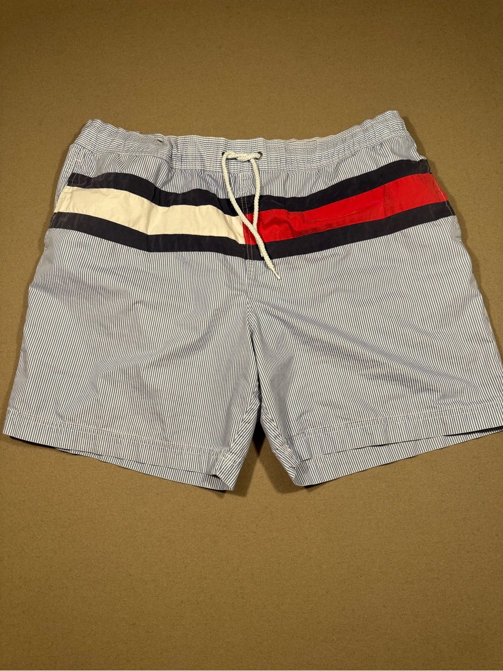 Men's Blue Stripe Swim Trunks with Red Accent xxl